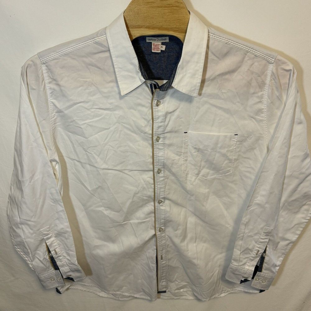 Carbon 2 Cobalt Men's XL White & Blue Trim Button Up Long Sleeve Shirt - Picture 2 of 5